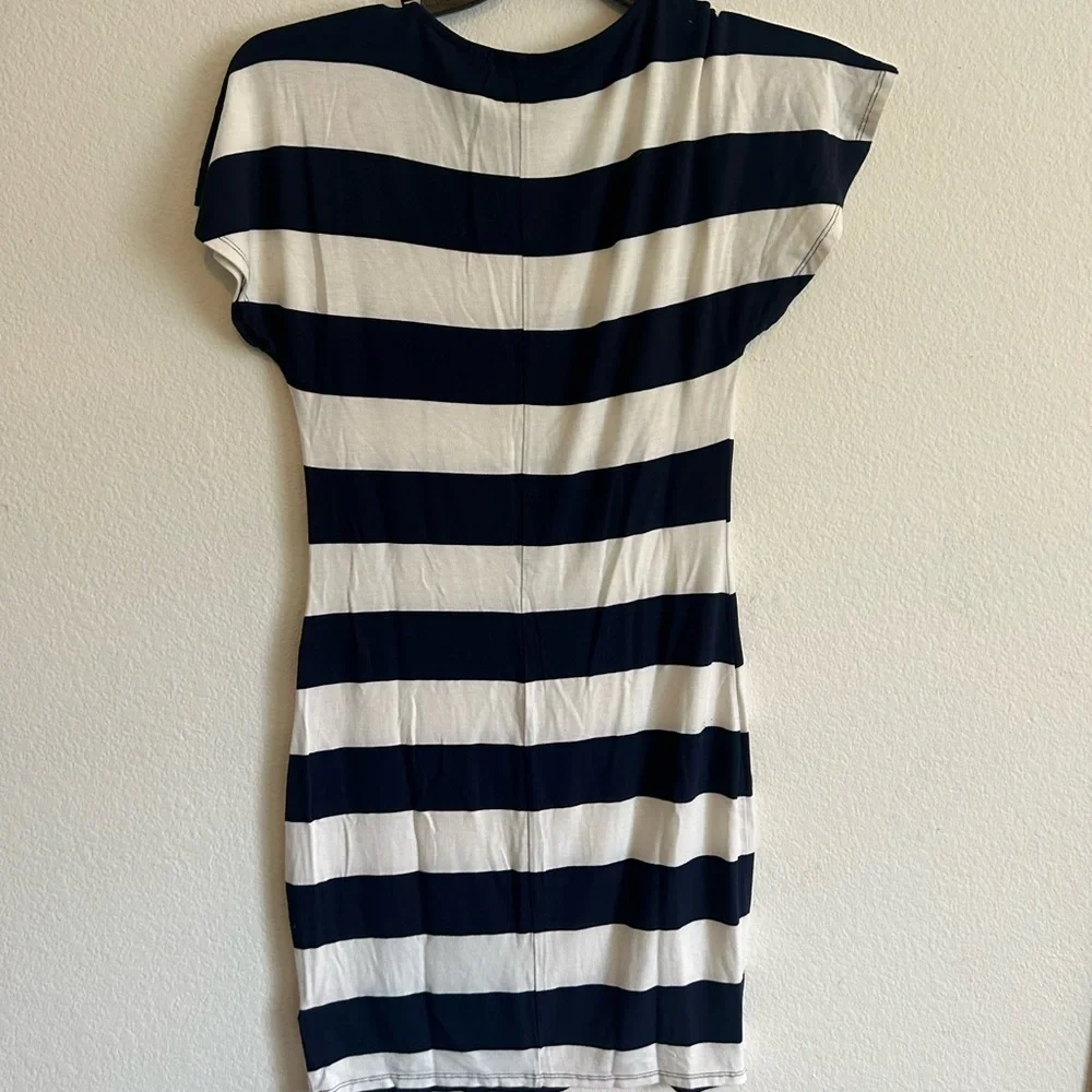 Three Dots South Hampton Striped Dress Small Navy Blue And White Striped